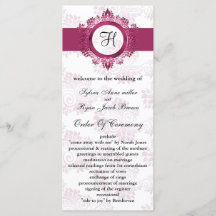 Rosa Monogramm Hochzeitsprogramm