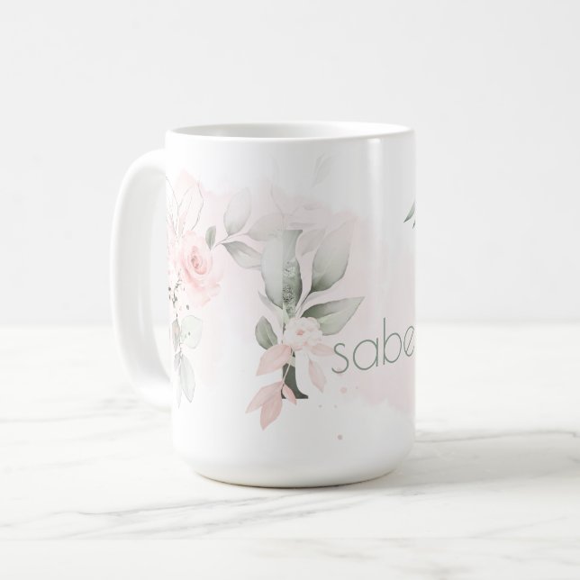 Rosa-Monogramm-Letter I (zartes Rosatinrot) Kaffeetasse (Vorderseite Links)