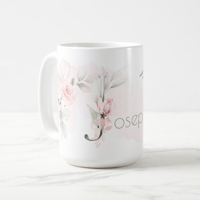 Rosa-Monogramm-Letter J Kaffeetasse (Vorderseite Links)