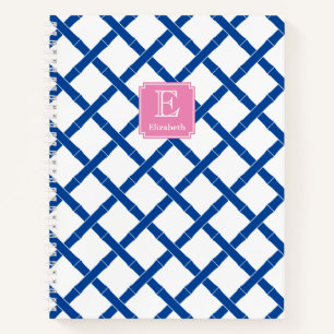 Rosa Monogramm mit blauem und weißem Bambusrohr Notizbuch