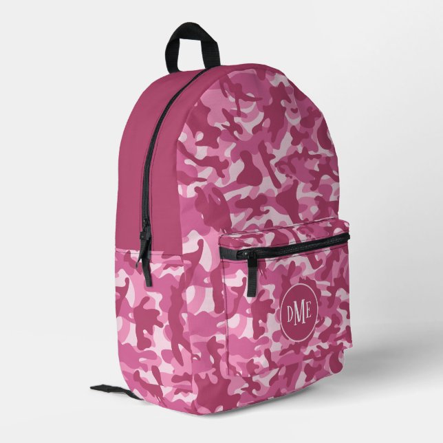 Rosa Monogramm mit zwei Tonen Camouflagen Bedruckter Rucksack (Rückseitige Ecke links)