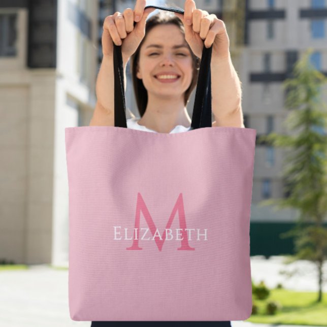 Rosa Monogramm Moderner Name Anfangsbuchstabe Tote Tasche (Pink Monogram Modern Name Initial Tote)