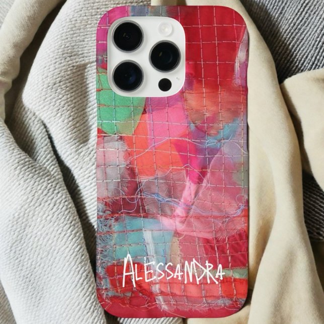 Rosa Monogramm Name abstraktes Muster iPhone 16 Pro Hülle (Von Creator hochgeladen)