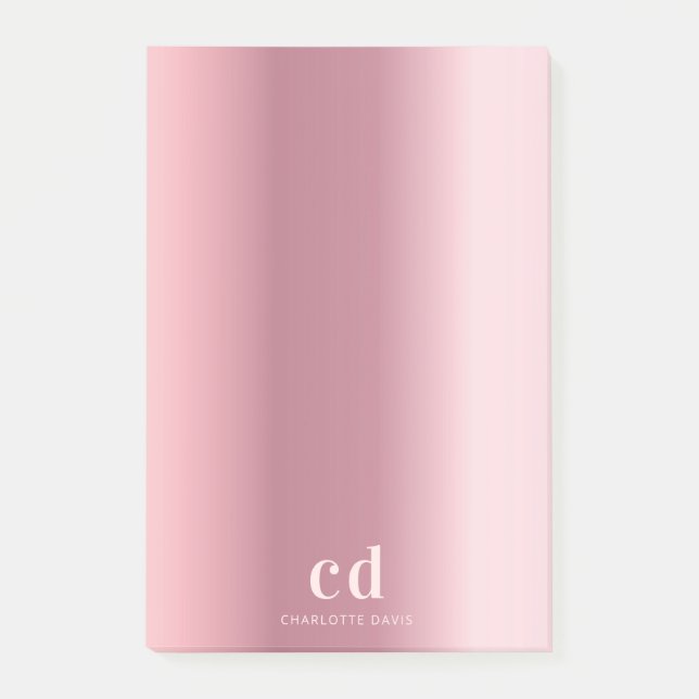 Rosa Monogramm-Name glamourös Post-it Klebezettel (Vorderseite)