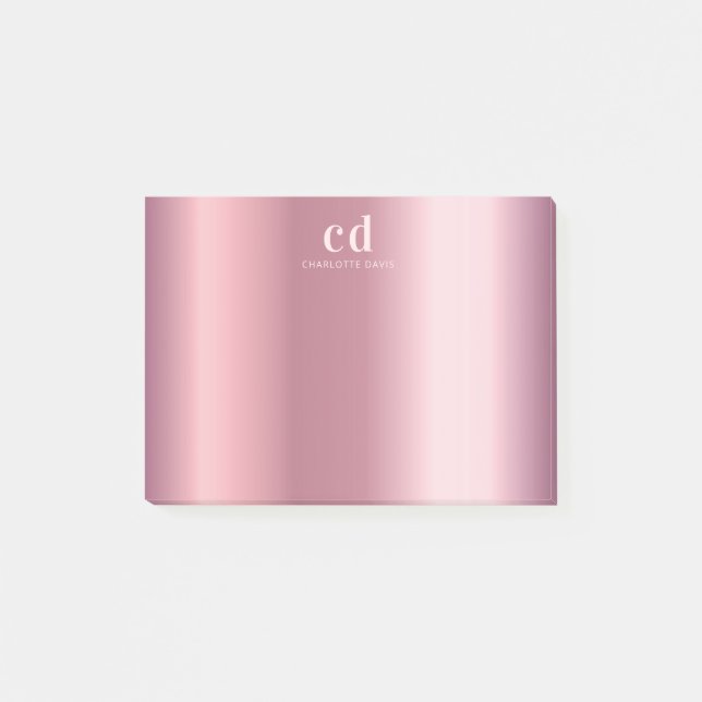 Rosa Monogramm-Name glamourös Post-it Klebezettel (Vorderseite)