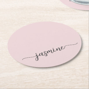 Rosa Monogramm-Name Schrift Chic Unterschrift Runder Pappuntersetzer