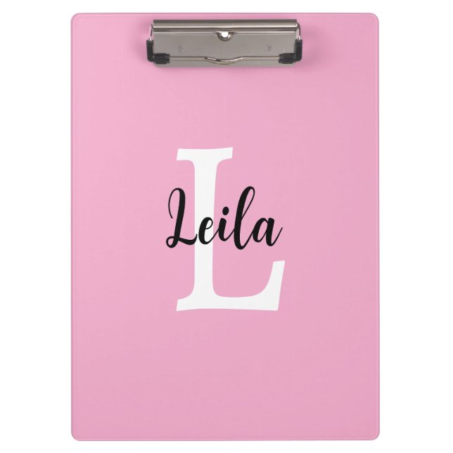 Rosa Monogramm-Name-Script personalisiertes Design Klemmbrett (Vorderseite)