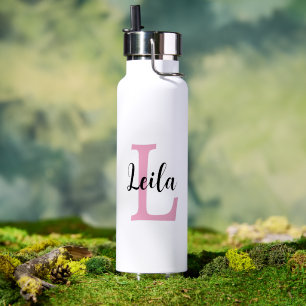 Rosa Monogramm-Name-Script personalisiertes Design Trinkflasche