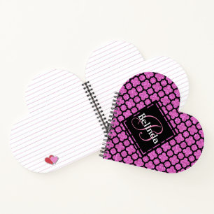 Rosa Monogramm und Glitzer Quatrefoliendesign Notizbuch