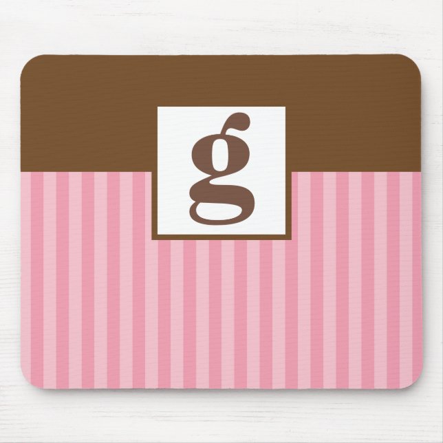 Rosa Monogramm und Streifen Mousepad (Vorne)