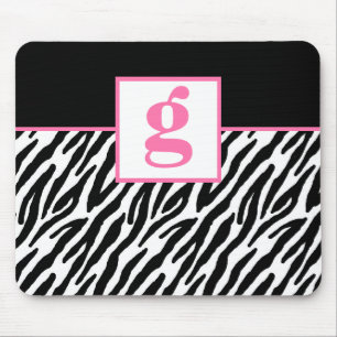 Rosa Monogramm und Zebra-Muster Mousepad