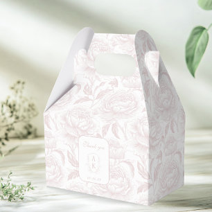 Rosa Monogramm-Wappen Chinoiserie Pfingstrosen Geschenkschachtel