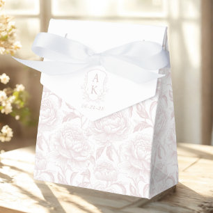 Rosa Monogramm-Wappen Chinoiserie Pfingstrosen Geschenkschachtel