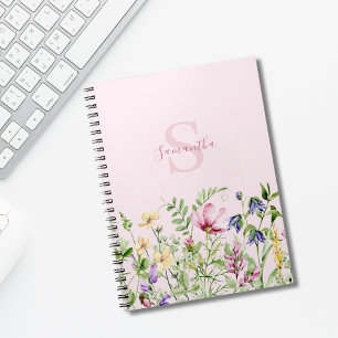 Rosa Monogramm Wilde Blume Personalisierte Blüten Notizblock