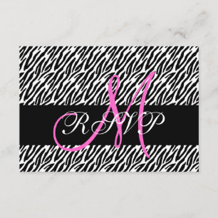 Rosa Monogramm-Zebradruck-Hochzeit-RSVP-Karte RSVP Karte