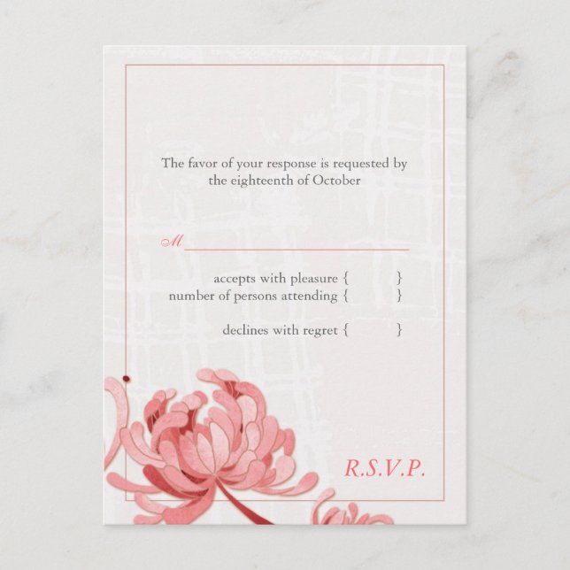 Rosa Monotone Bloral Wedding RSVP Einladungspostkarte (Vorderseite)