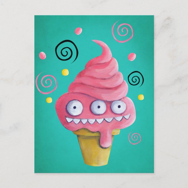 Rosa Monster Eiscreme Postkarte (Vorderseite)
