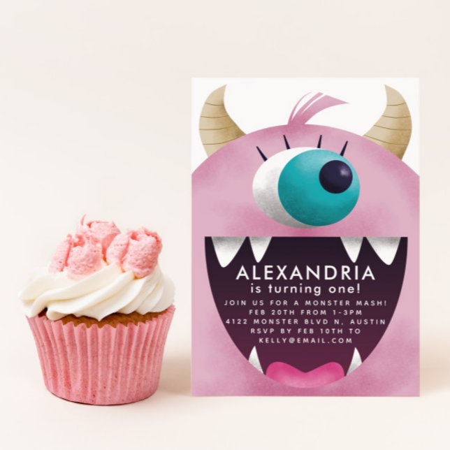 Rosa Monster Girls Geburtstagsparty Einladung (Von Creator hochgeladen)