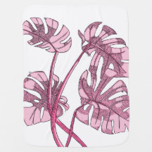 Rosa Monstera Babydecke