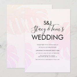 Rosa Monstera Hand Drawn Botanische Hochzeit Einladung