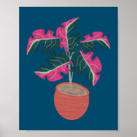 Rosa Monstera Pflanze Handgezeichnet