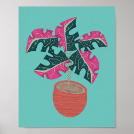 Rosa Monstera Pflanze Handgezeichnet Poster