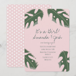 Rosa Monstera Tropical Dots Girls Babydusche Einladung