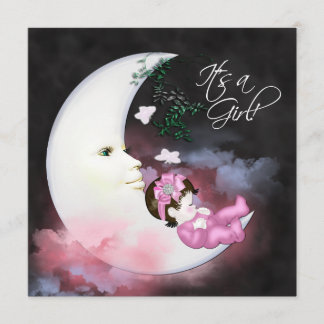 Rosa Moon Baby Dusche Einladungen
