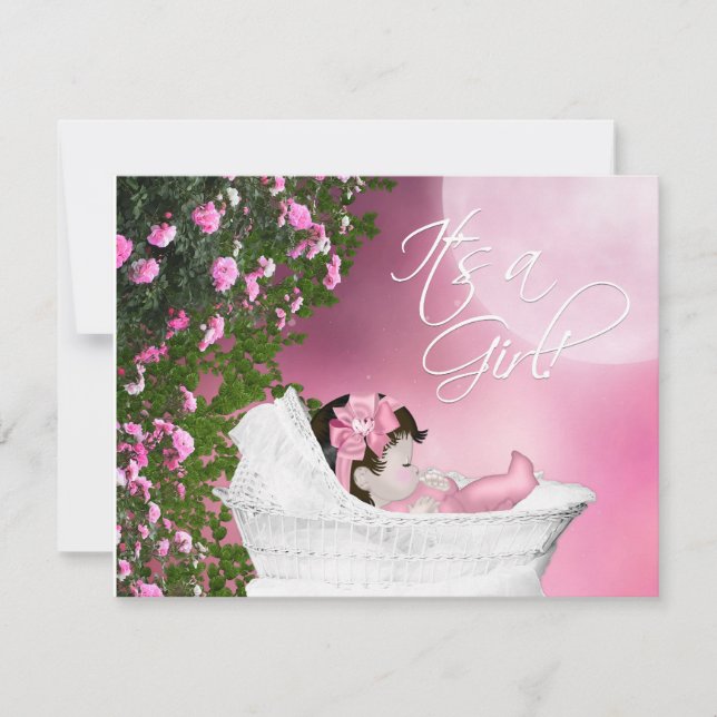 Rosa Moon Baby Girl Dusche Einladungen (Vorderseite)