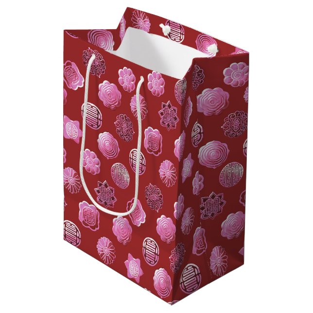 Rosa Mooncakes/Rot Mittlere Geschenktüte (Vorderseite Schrägansicht)