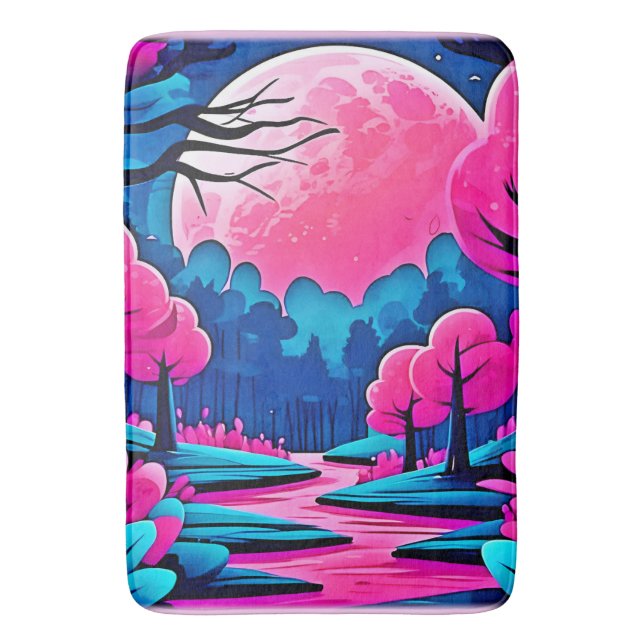 Rosa Moonlit Forest Art Badematte (Vorderseite Vertikal)