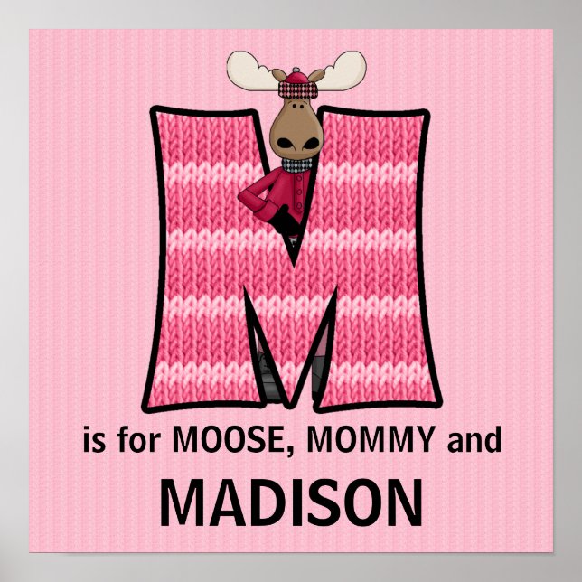 Rosa Moose Monogram Letter M Baby Room Poster (Vorne)