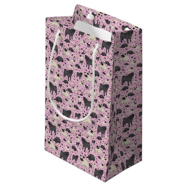 Rosa Möpsen Kleine Geschenktüte (Vorderseite Schrägansicht)