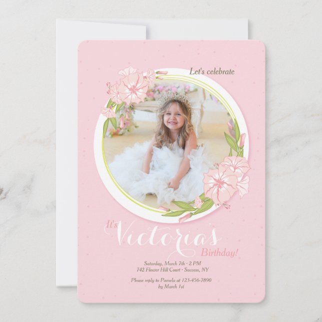 Rosa Morning Glory Foto Einladung (Vorderseite)