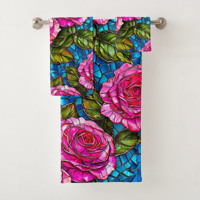 Rosa Mosaik-Rose Badhandtuch Set (Insitu)
