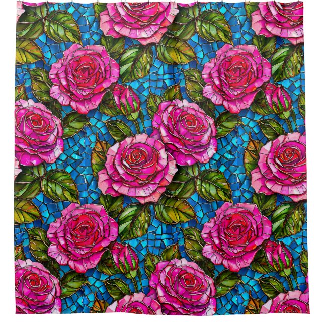 Rosa Mosaik-Rose Duschvorhang (Vorderseite)
