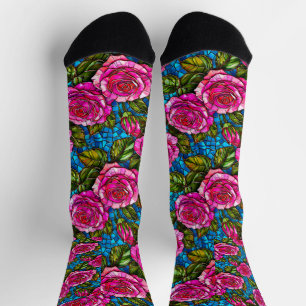 Rosa Mosaik-Rose Socken