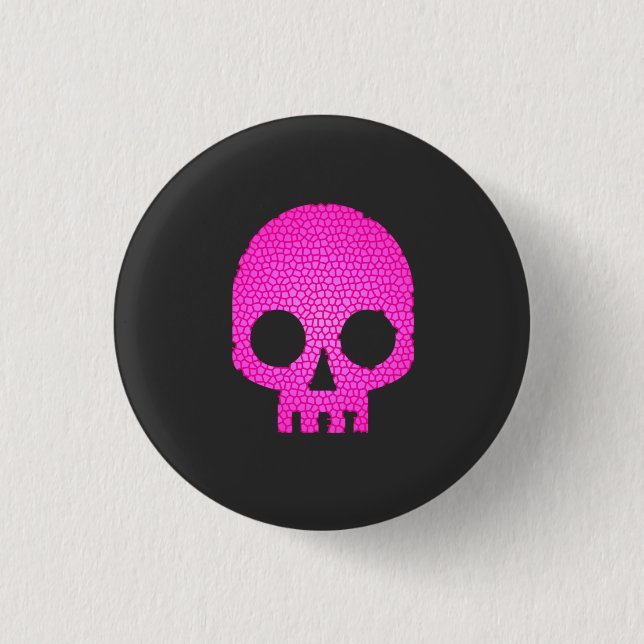 Rosa Mosaik Skull T - Shirt Button (Vorderseite)