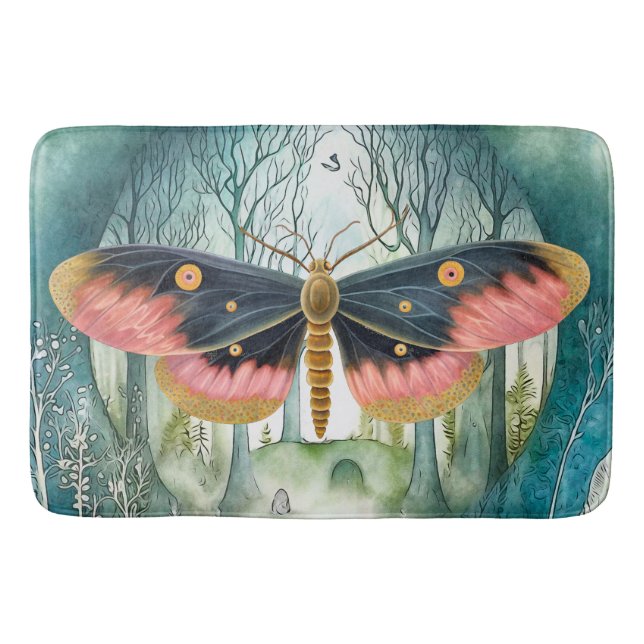 Rosa Moth Forest Night Badematte (Vorderseite)