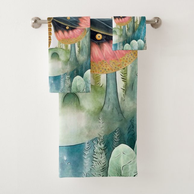 Rosa Moth Forest Night Badhandtuch Set (Insitu)