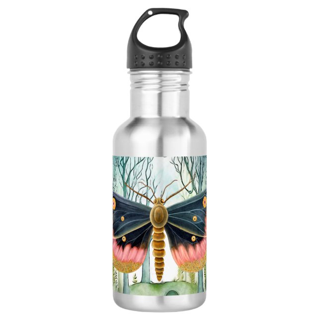 Rosa Moth Forest Night Edelstahlflasche (Vorderseite)