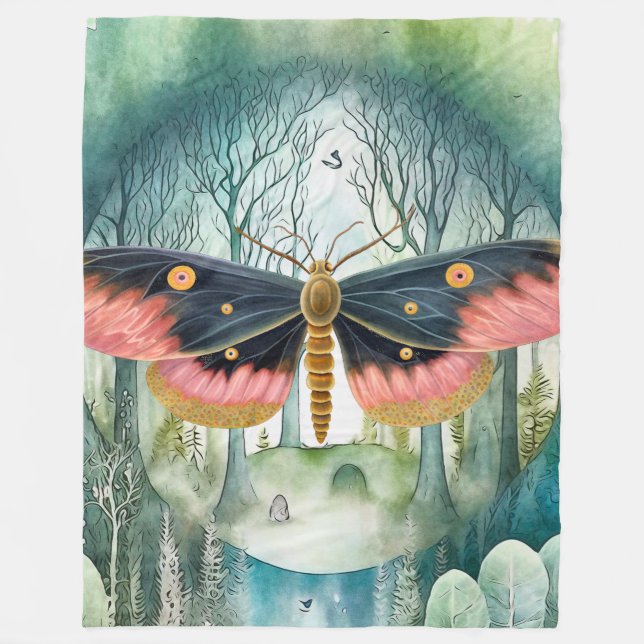 Rosa Moth Forest Night Fleecedecke (Vorderseite)