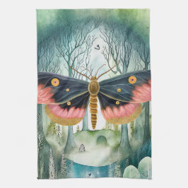 Rosa Moth Forest Night Geschirrtuch