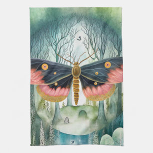 Rosa Moth Forest Night Geschirrtuch