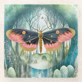 Rosa Moth Forest Night Glasuntersetzer