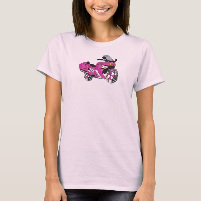 Rosa Motorrad im Buntglas T-Shirt (Vorderseite)