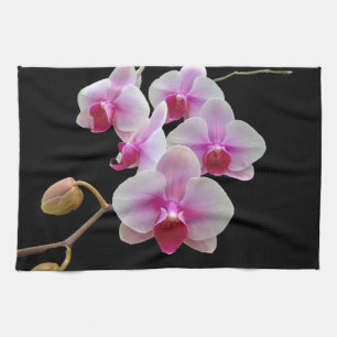 Rosa Mottenorchien auf Schwarz-Phalaenopsis Handtuch