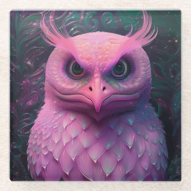 Rosa Murloc/Owl Hybride Kreatur Glasuntersetzer (Vorderseite)