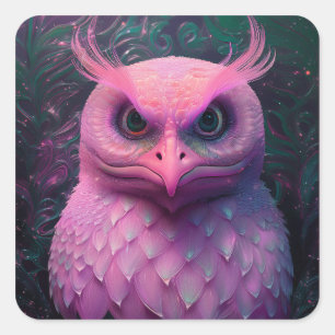 Rosa Murloc/Owl Hybride Kreatur Quadratischer Aufkleber