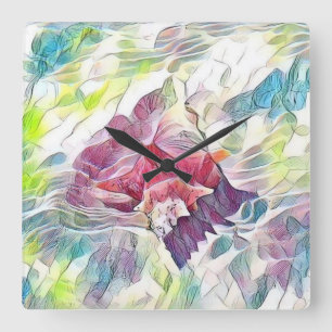 Rosa Muschel im Meer Aquarellbild Quadratische Wanduhr